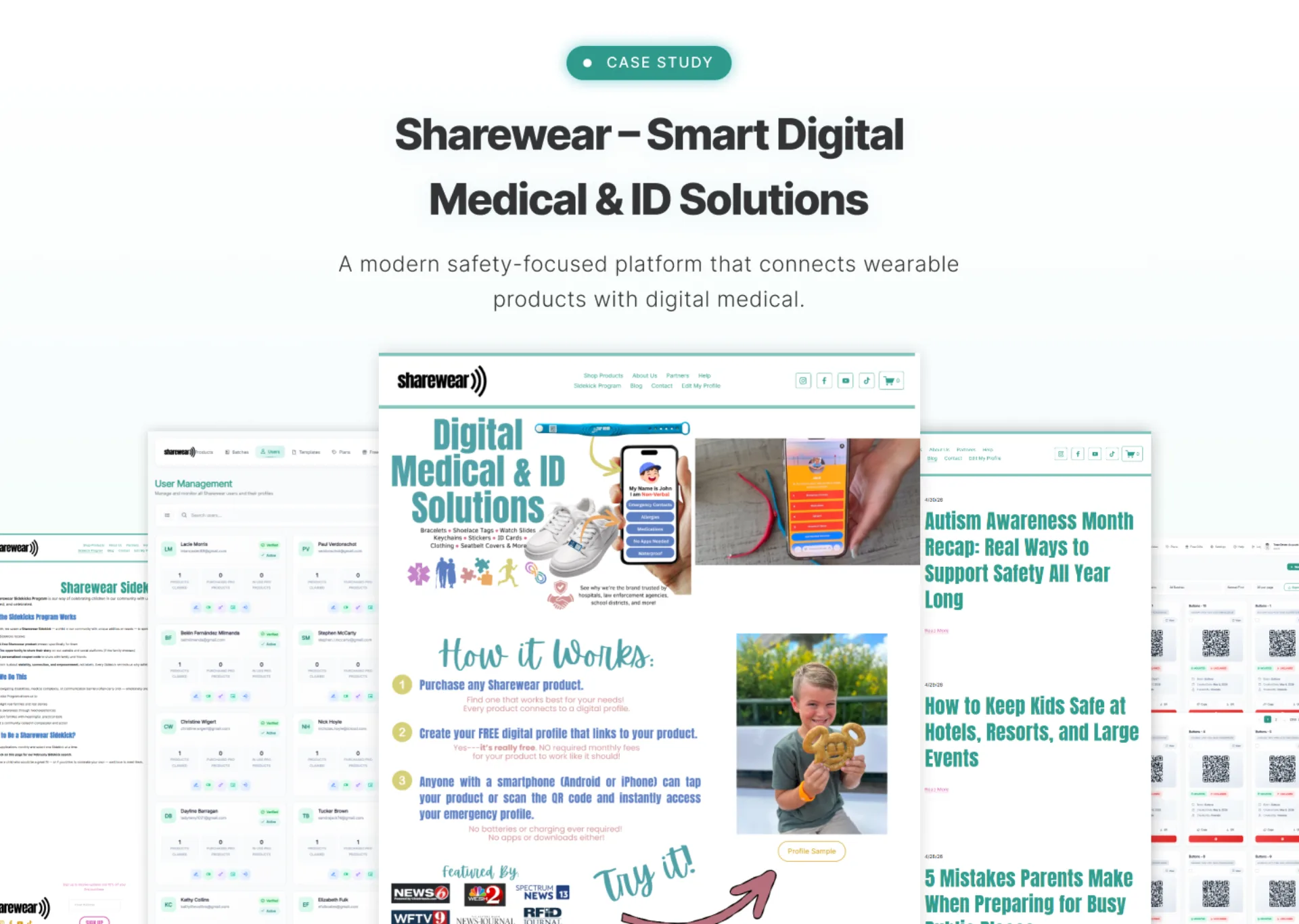 Sharewear — NFC & QR Wearable ID Platform for Child Safety — product screenshot