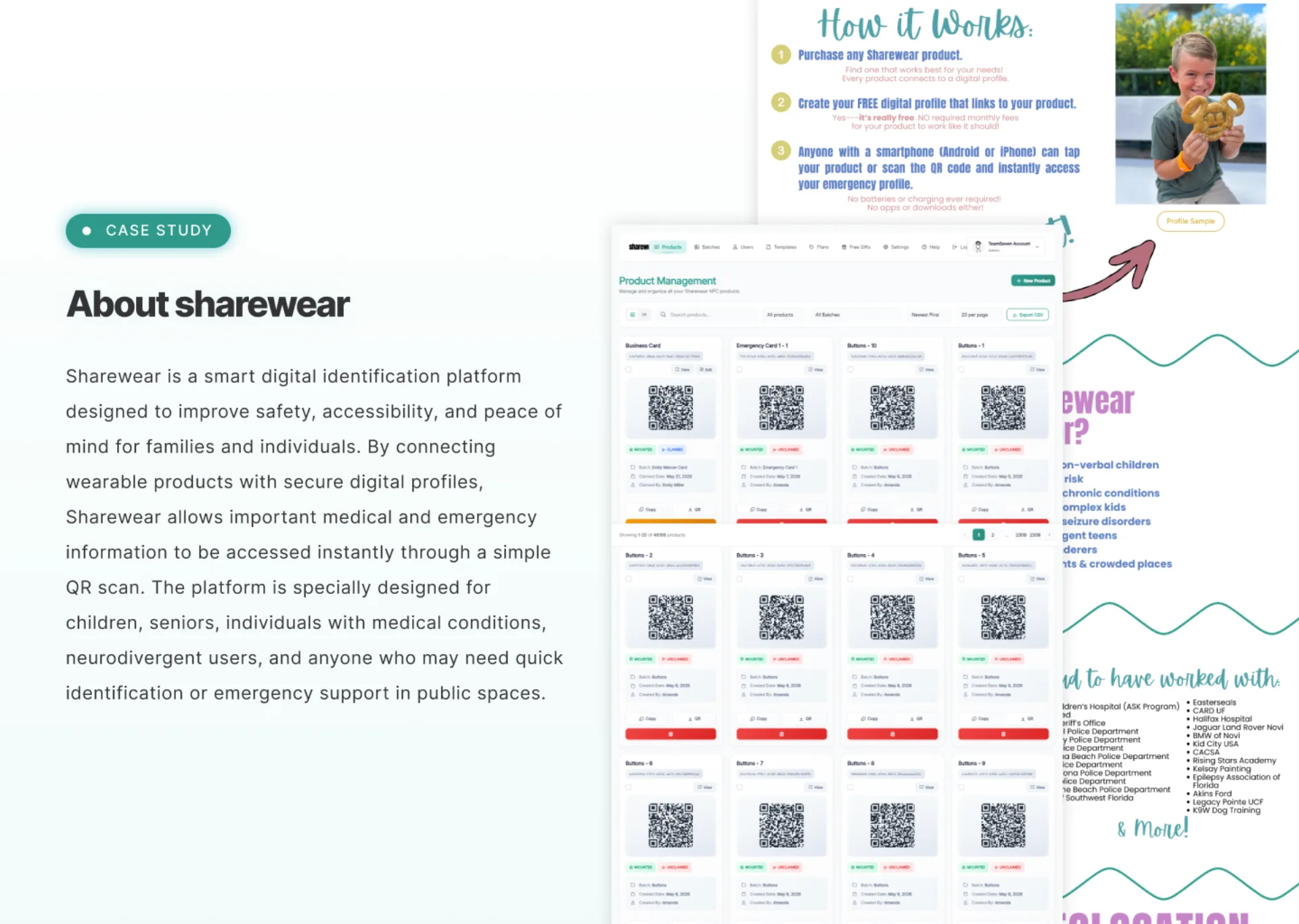 Sharewear — NFC & QR Wearable ID Platform for Child Safety — screenshot 1
