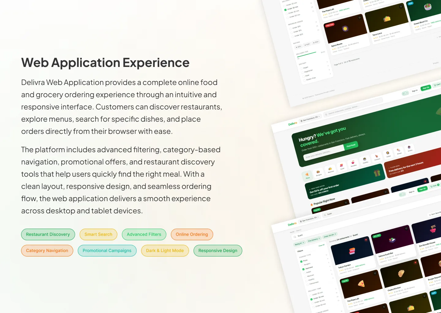 Delivra customer mobile app screens