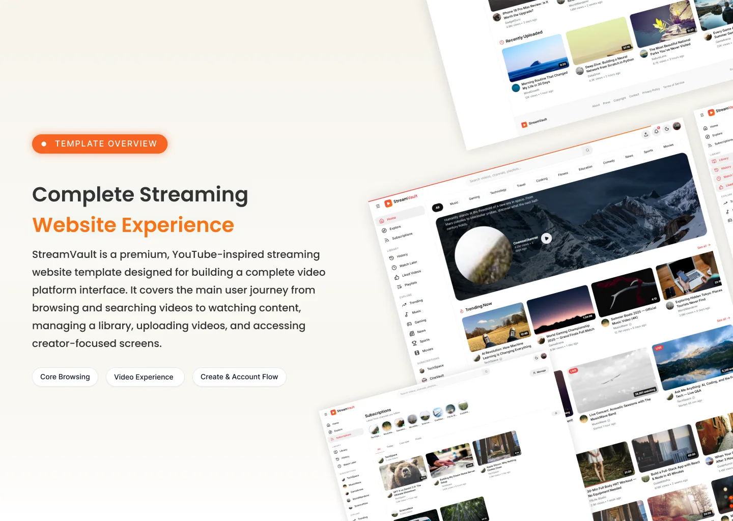 StreamVault subscriptions, playlists and library