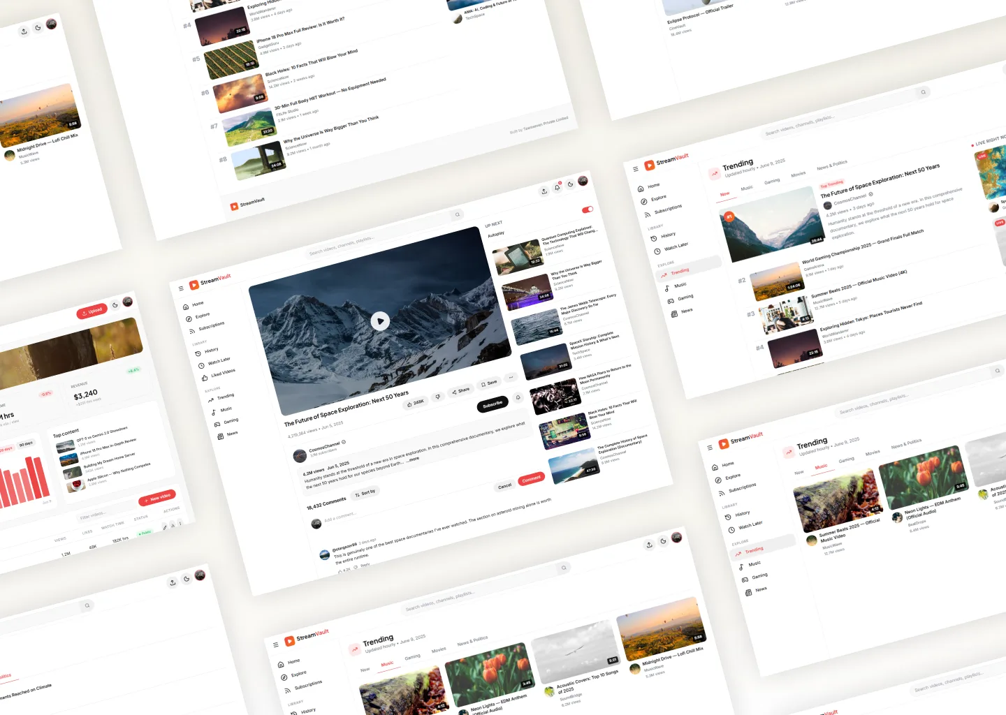 StreamVault video player and channel layout