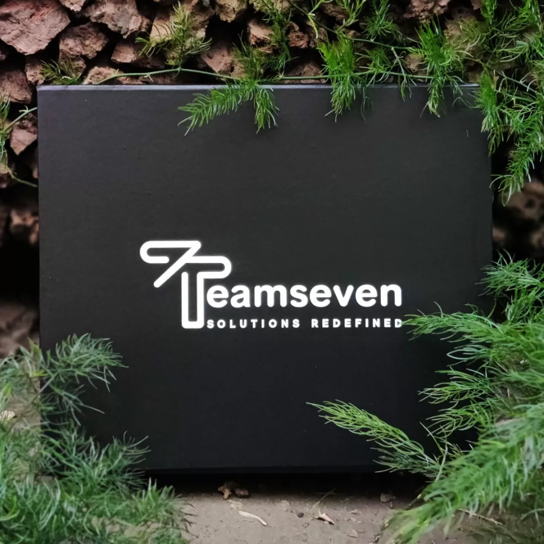 Teamseven branded gift box set against greenery